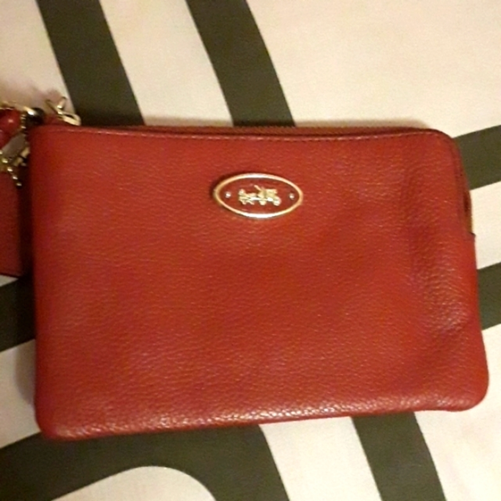 Coach Wristlet Red Pebbled Leather